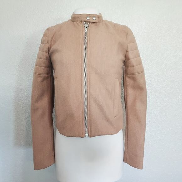 Gap Tan Wool Blend Moto Zip Jacket Size Small - Picture 1 of 12